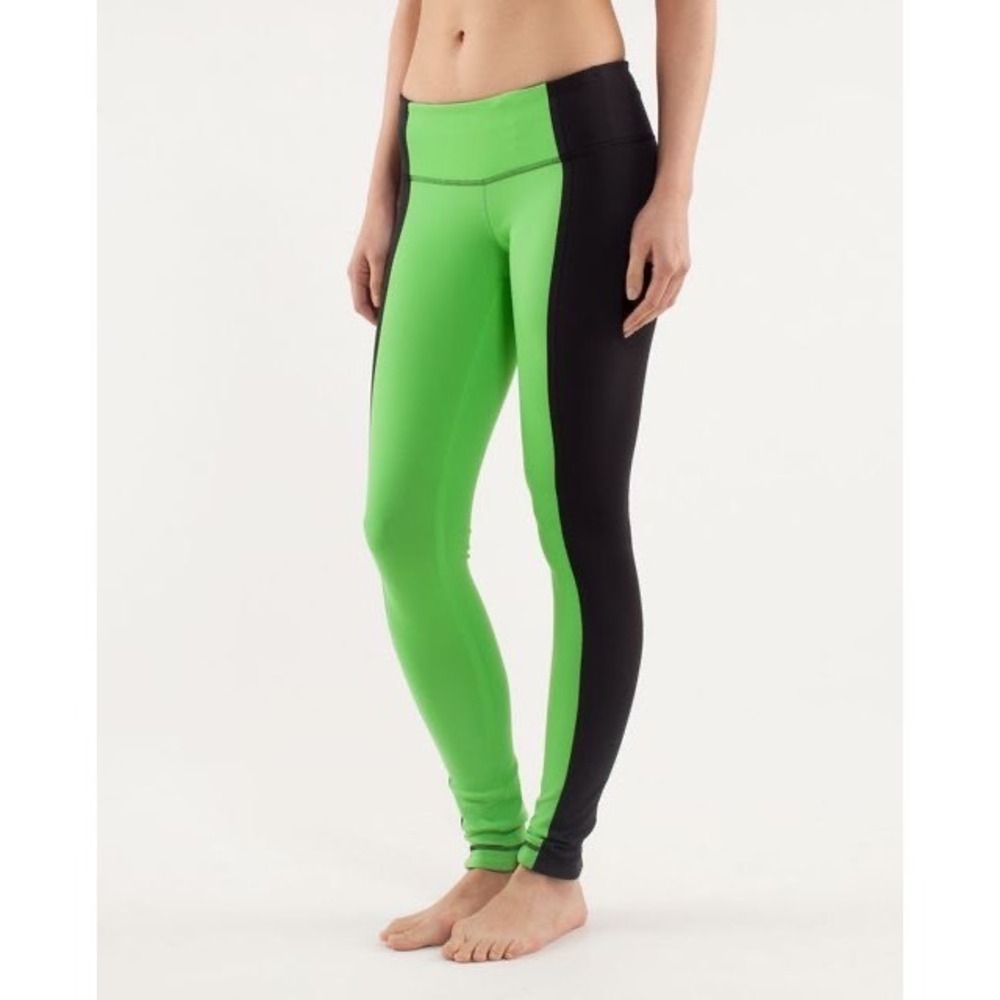 Lululemon Wunder Under Leggings Lime Green Black Colorblock Sz 6‎ athletic gym